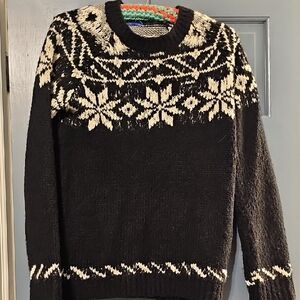 VINTAGE RETRO Le Tigre Black White Wool Snowflake Crewneck Sweater Women Medium